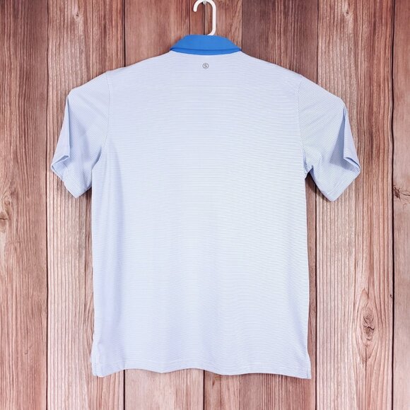 NWT Stitch Bowery Mens M/L Sebonac Blue SS Golf Polo Shirt Striped Performance - Picture 2 of 15